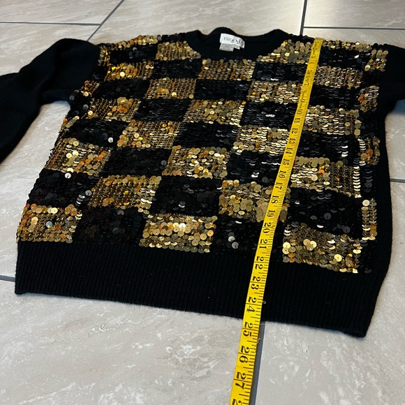 Vintage Eugenia By Angenie Black&Gold Sequin Sweater Lambswool Angora Nylon Med - Picture 13 of 14